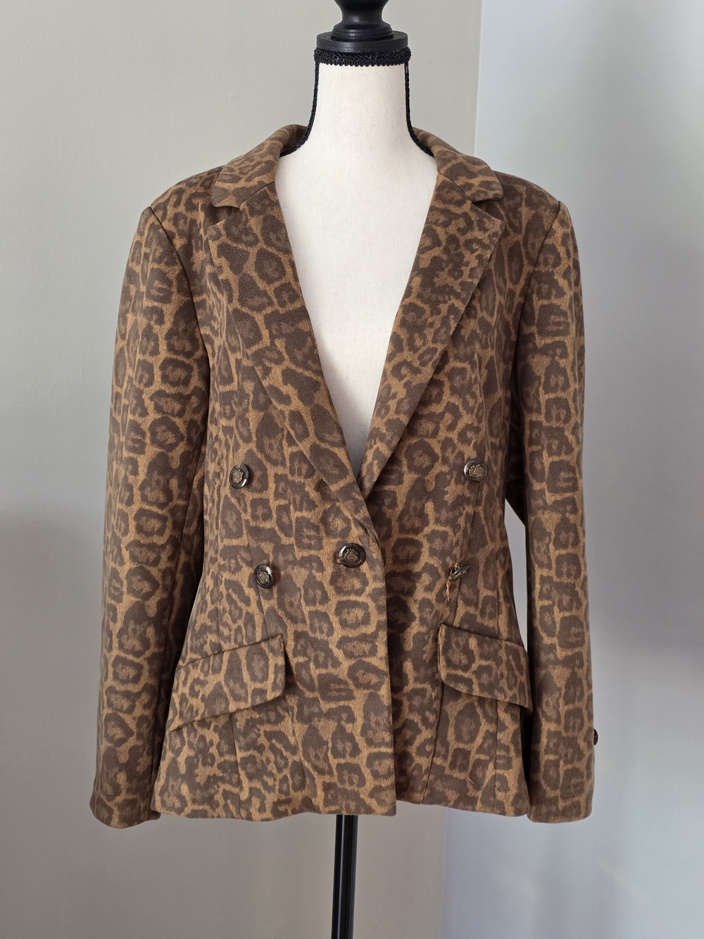 Peace of Cloth Brown Leopard-Print Double-Breasted Blazer
